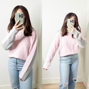 NWT Johnny Was Calme Color Block Recycled Cashmere Pullover Sweater Pink Medium